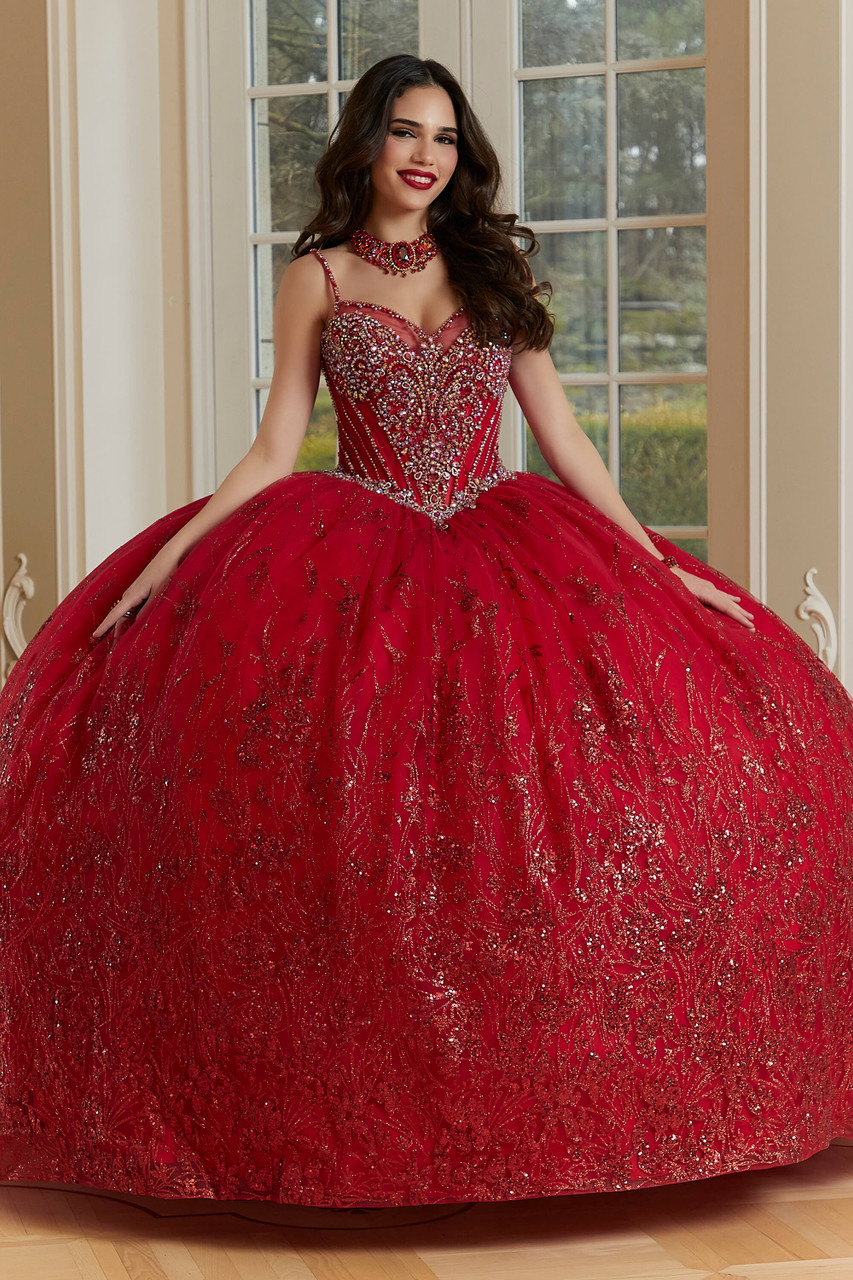 red glitter quince dress Red Princess Quinceanera Dress Sparkling Lace Sequined Prom Ball Gowns Sweet 15