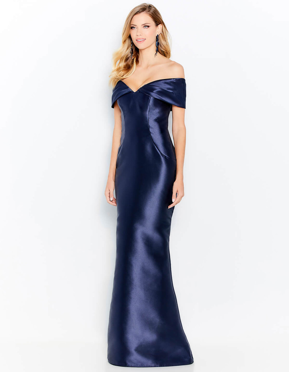 navy blue mob dress Off-Shoulder Long MOB Dress with Three-Quarter Sleeves Fuchsia / 2