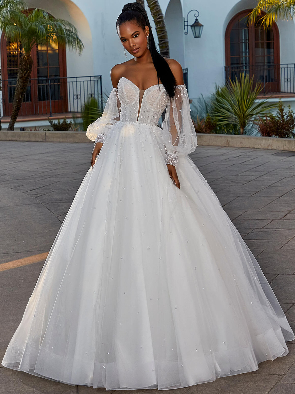 Off the Shoulder Satin Ball Gown Wedding Dress | David's Bridal