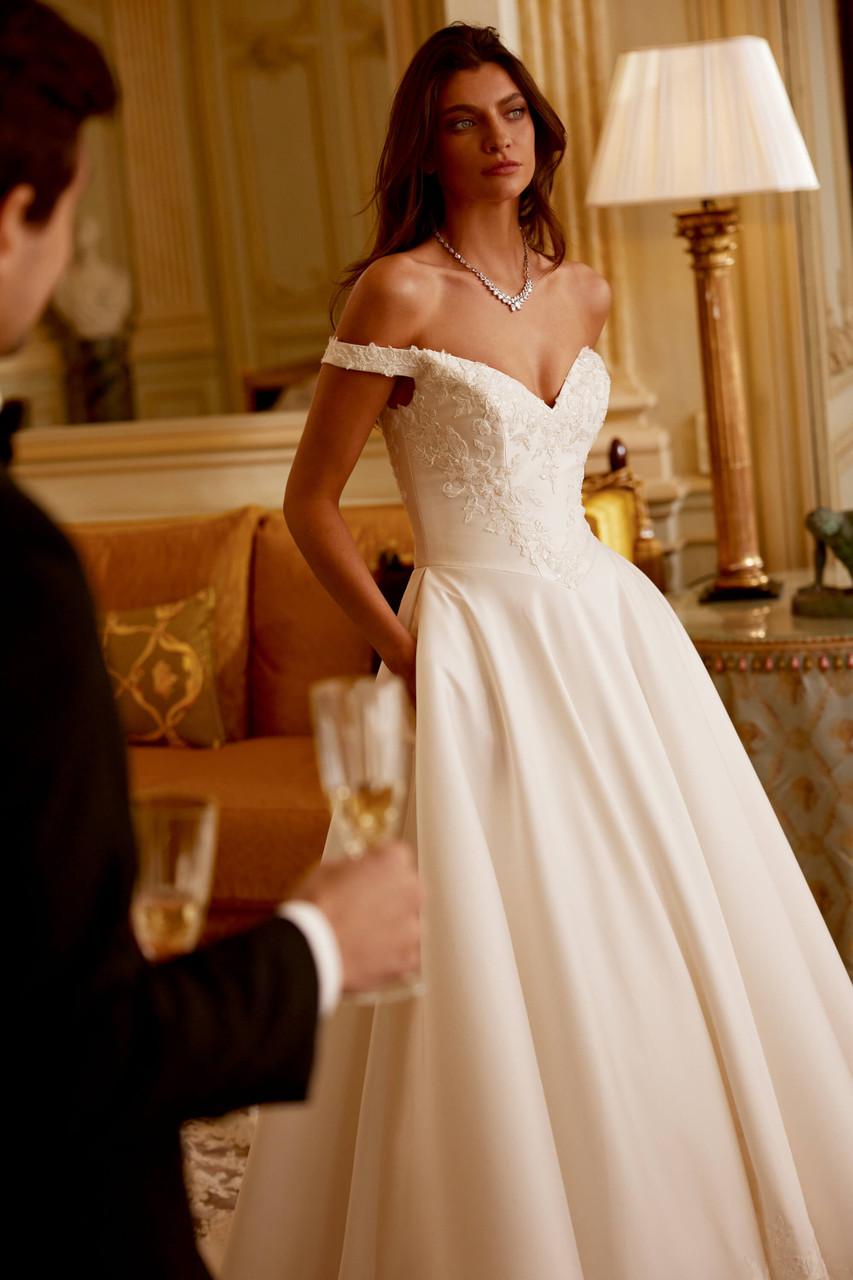 Justin Alexander Regal Mikado Bridal Gown with Lace | Dimitra Designs