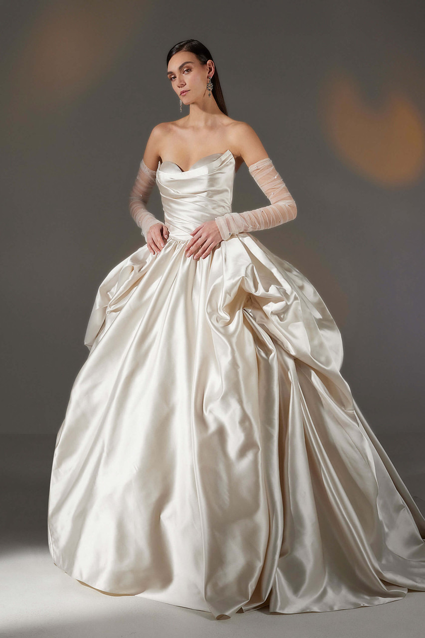 satin wedding dress designers Ombreprom Wedding Dress Fashion A Line Strapless Satin Bridal Gown with Slit