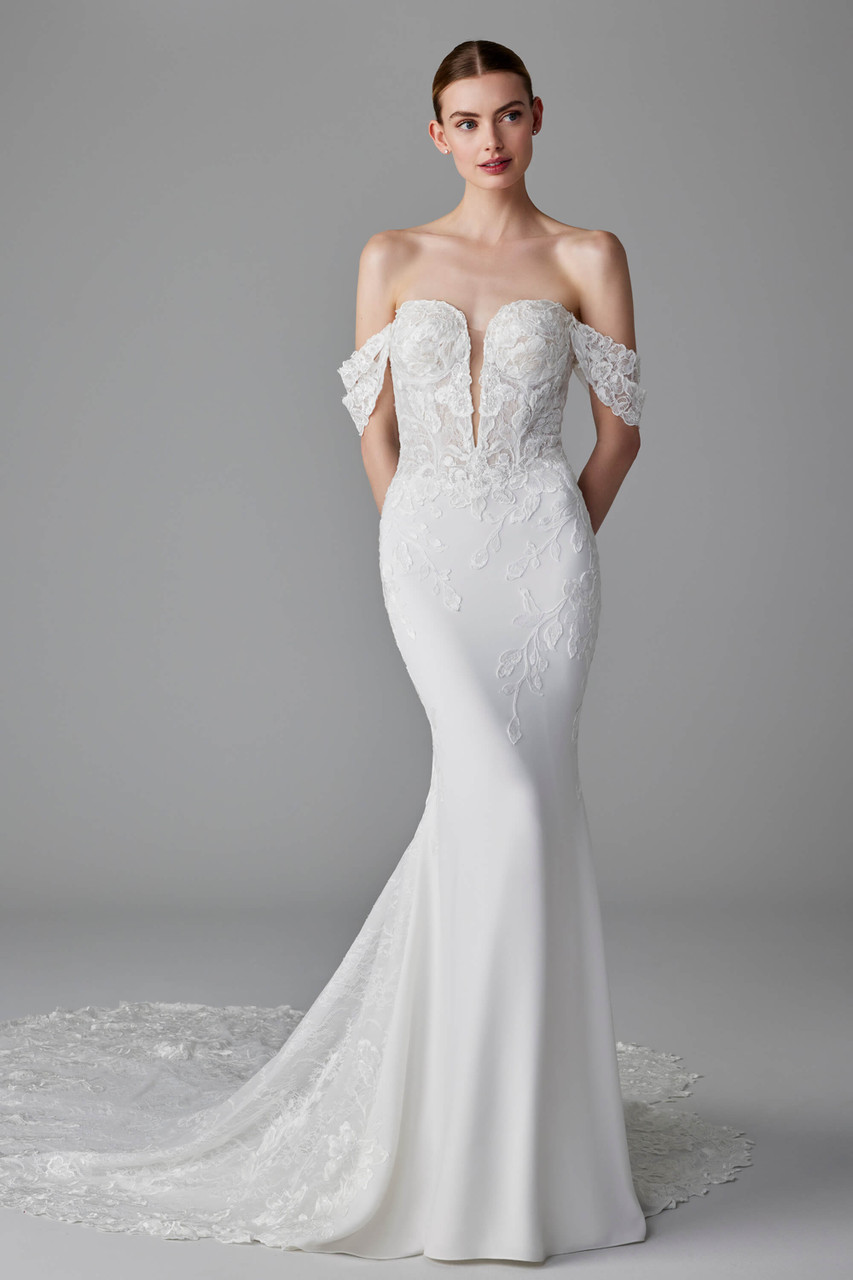 evaluate the bridal retail company pronovias on off-the-shoulder wedding dress Off-the-Shoulder Wedding Dresses in Ethereal Designs