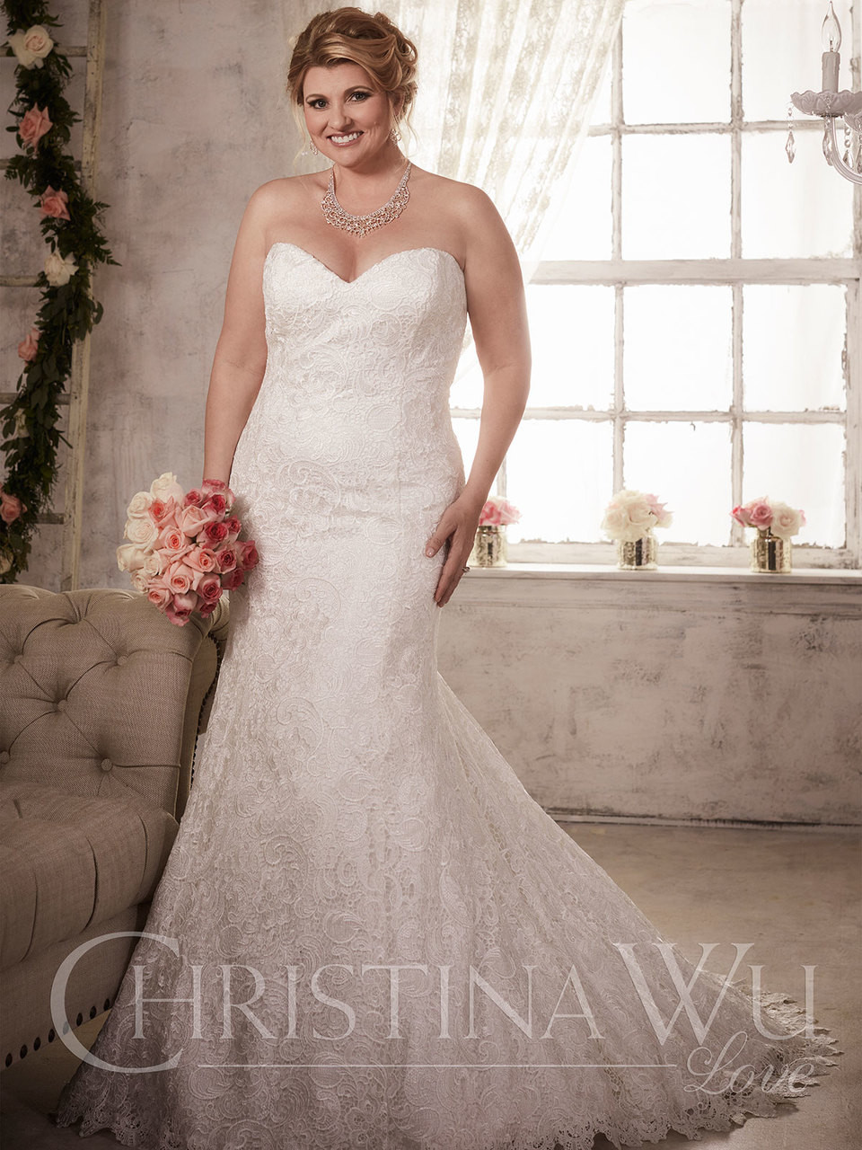 3/4 Sleeve All Over Lace Trumpet Gown | David's Bridal