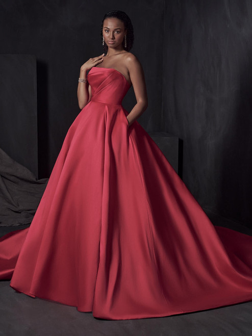 Red Satin Elegant Strapless A Line Evening Gowns Prom Dresses –  Laurafashionshop