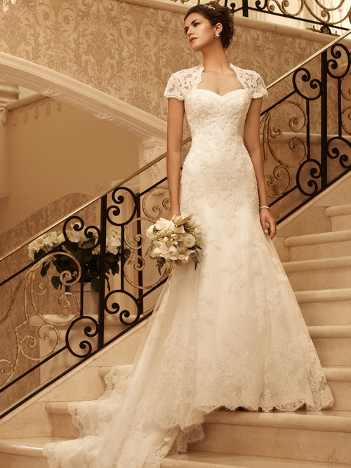 Short Sleeve Beaded Lace Bridal Gown Casablanca 2102