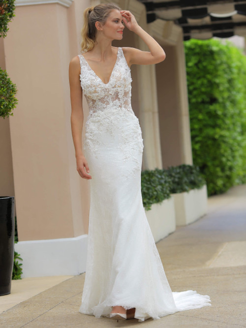 V-neck lace wedding dress Randy Fenoli Andrea