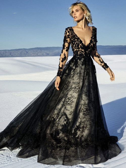 ALAYNA | Strapless Layered Tulle Black Wedding Gown – Envious Bridal &  Formal