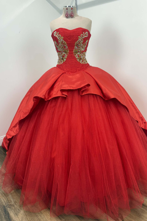 Ragazza B54-354 red quinceanera gown front mannequin view