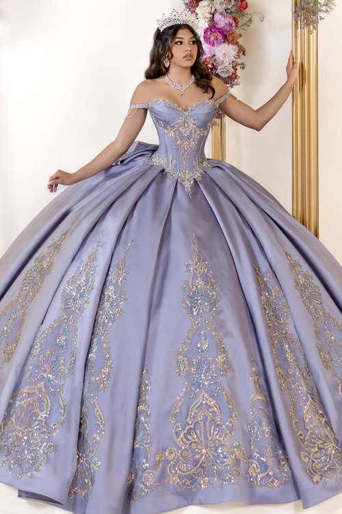 Maravilla 80067 grey lilac embroidered Mikado ball gown, front view