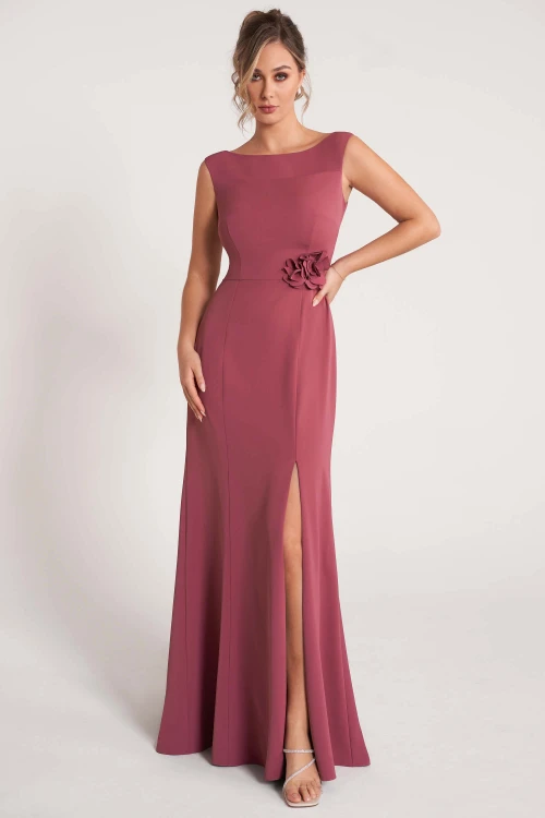 Front view of rose Jade Couture K278053 mother dress with floral waist detail