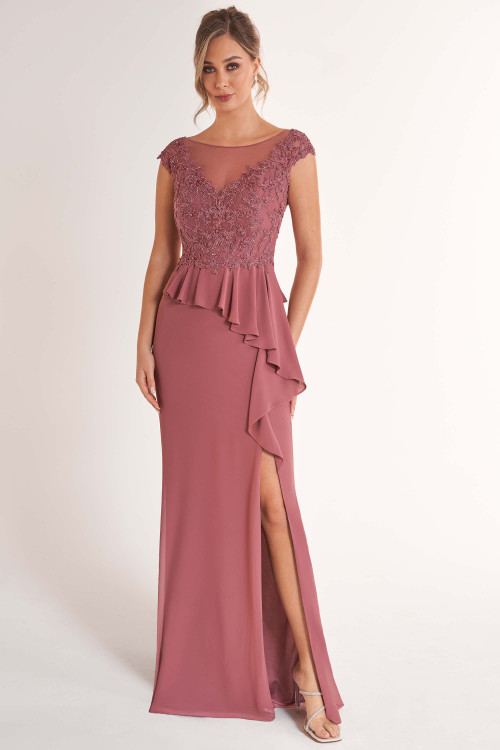 Front view of rose quartz Jade Couture K278065 lace mother dress