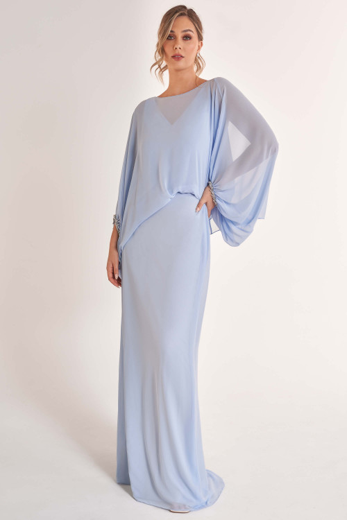 Front view of powder blue Jade Couture K278070 chiffon mother dress