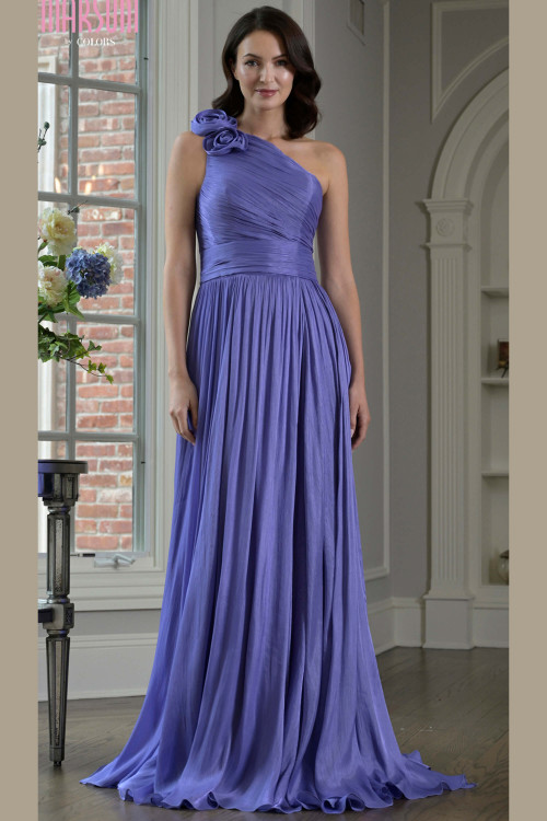 Front view of violet Marsoni M332 one shoulder mother of the bride gown