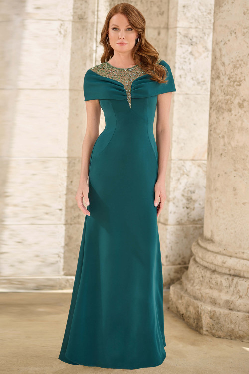 Front view of emerald Christina Wu Elegance 17167 off-the-shoulder mother dress