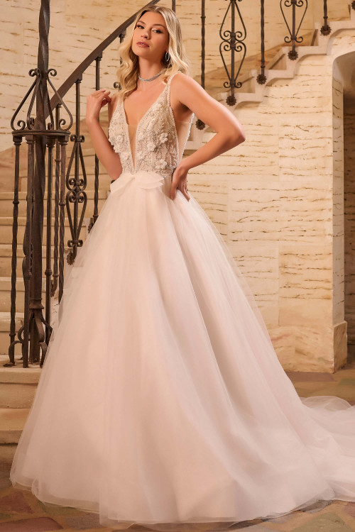 Front view of Christina Wu 15928 A-line wedding dress with metallic beaded bodice