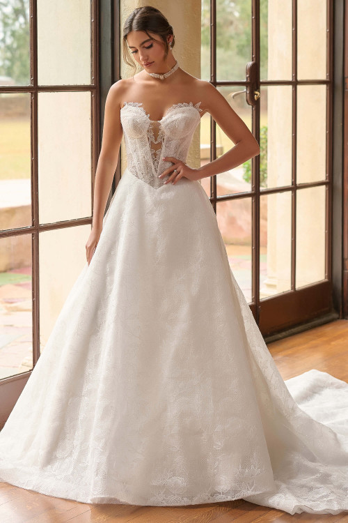 Front view of Christina Wu 15930 A-line wedding dress with illusion lace corset bodice