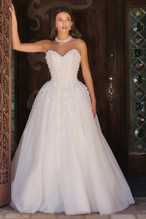 Front view of Christina Wu 15938 ball gown wedding dress with beaded corset bodice