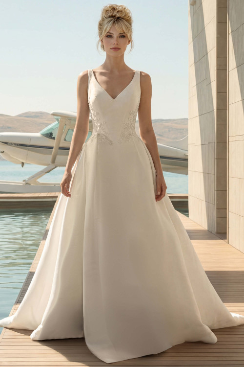 Front view of Randy Fenoli Larinda Mikado ball gown wedding dress