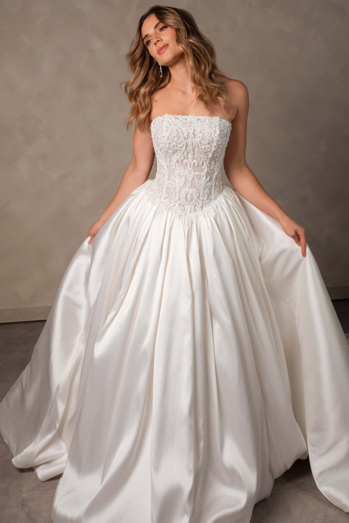 Front view of Essense of Australia D4546 Mikado ball gown wedding dress