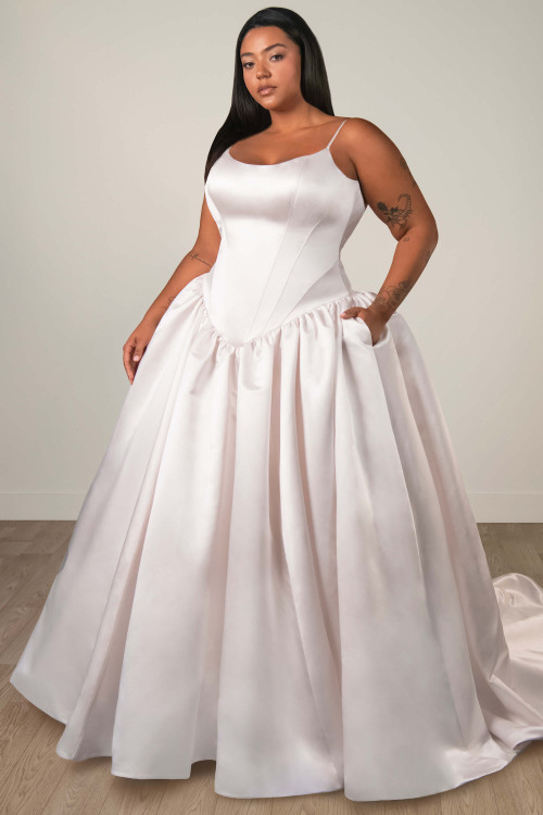 Front view of Stella York SY8334 plus size satin ball gown wedding dress