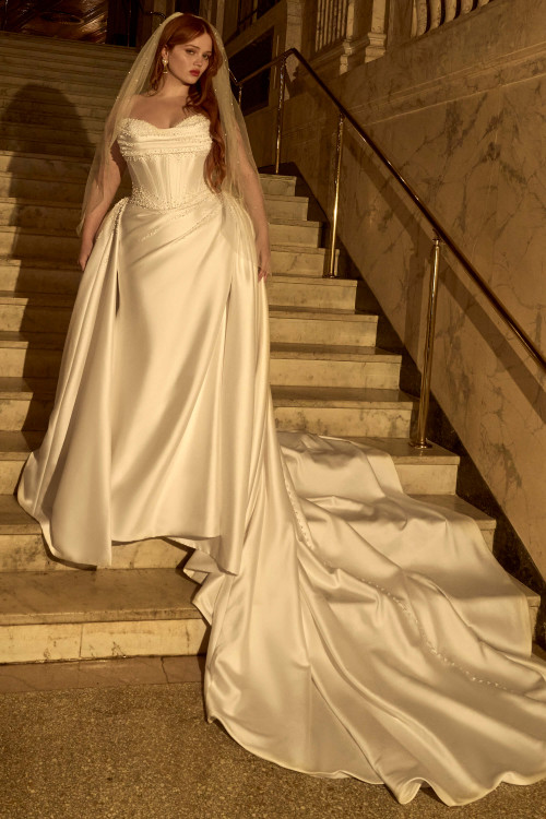 Front view of Maggie Sottero Melissa Royale plus size pearl wedding dress