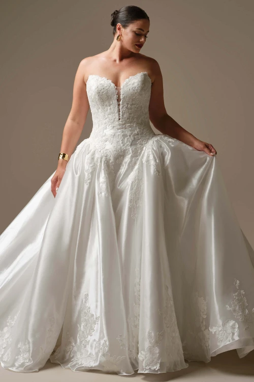 Front view of Sottero and Midgley Alvarez plus size ball gown wedding dress