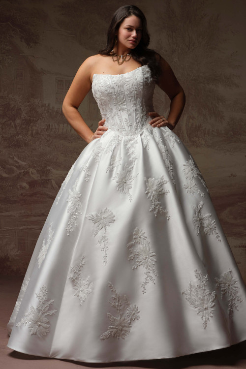 Front view of Sottero and Midgley Lucinde plus size Mikado wedding dress