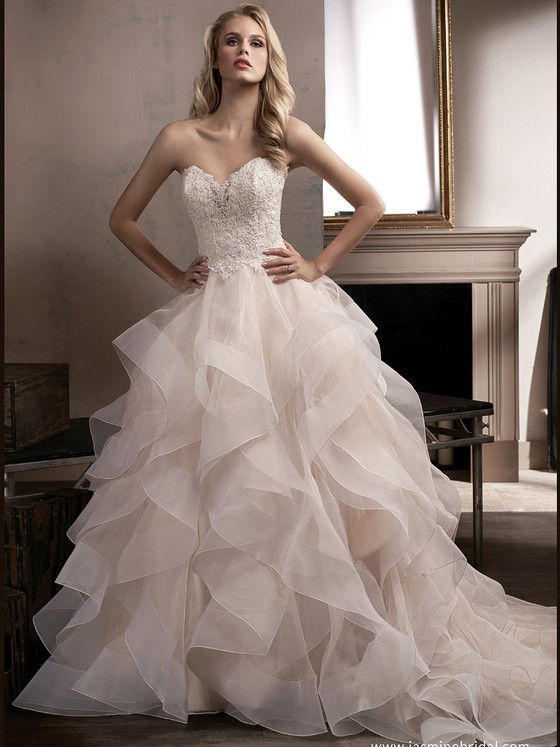 Front view Jasmine Bridal T192010 organza ruffle wedding dress