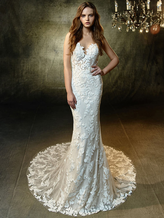 Spaghetti Strapped Wedding Gown Blue by Enzoani Lesley Spaghetti Strapped Wedding Gown Blue by Enzoani Lesley