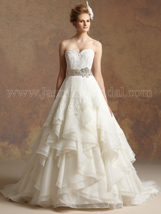 ivory sweetheart strapless wedding gown with layered skirt by jasmine couture t152009 ivory sweetheart strapless wedding gown with layered skirt by jasmine couture t152009