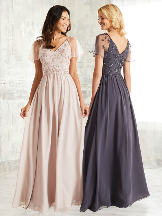 Sheer Flutter Sleeve Adrianna Papell Bridesmaid Dress 40253 Sheer Flutter Sleeve Adrianna Papell Bridesmaid Dress 40253