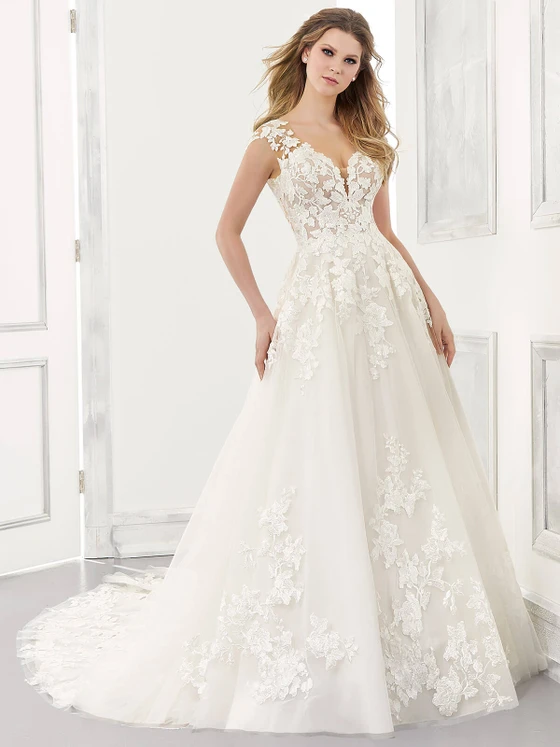 Front view Morilee Agatha 2173 botanical lace ball gown
