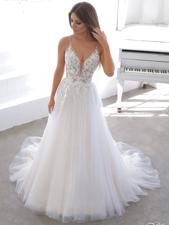 Leafy Pattern Bodice Bridal Gown by Enzoani Blue Normandie Leafy Pattern Bodice Bridal Gown by Enzoani Blue Normandie
