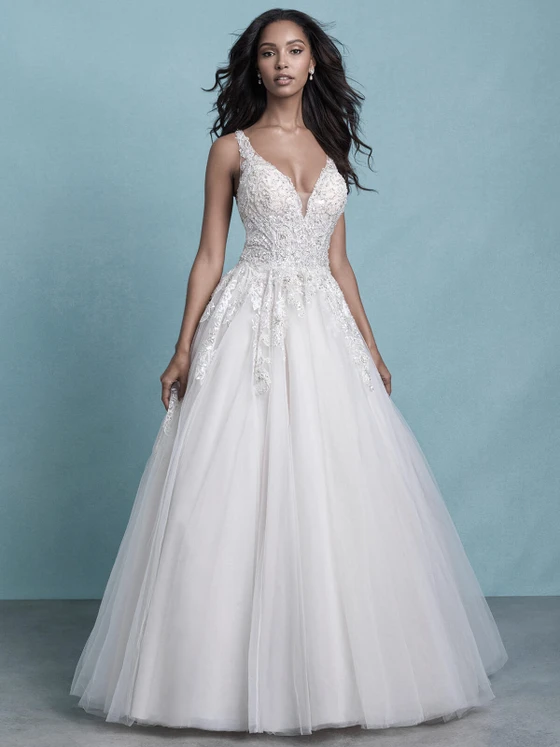 Front view of Allure Bridals 9775 sparkling lace wedding dress