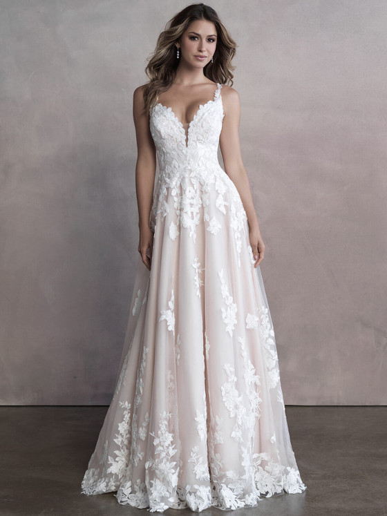 Front view of Allure Bridals 9811 A-line lace wedding dress