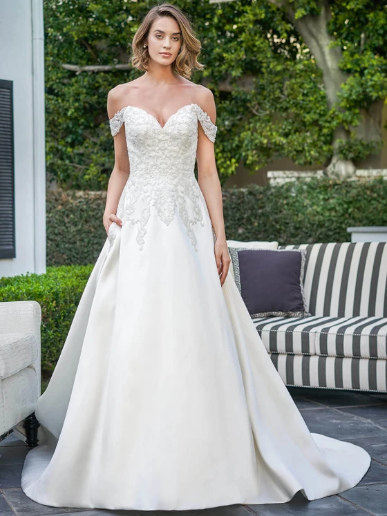Front view Jasmine Bridal F221069 A-line Diamond Mikado wedding dress