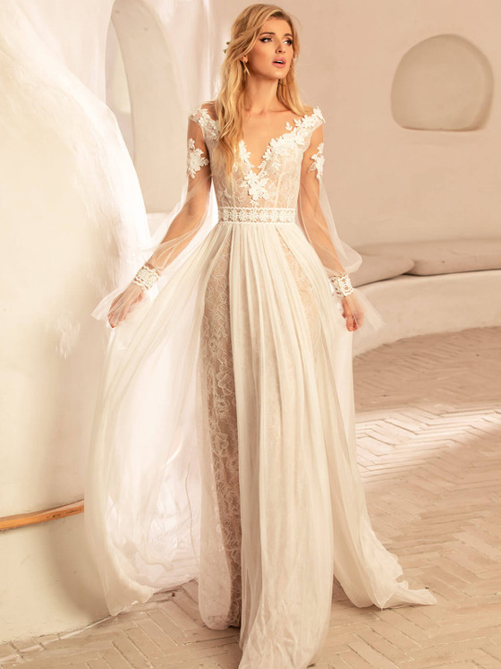 Illusion Bishop Sleeves Chic Nostalgia Wedding Dress Luna Illusion Bishop Sleeves Chic Nostalgia Wedding Dress Luna