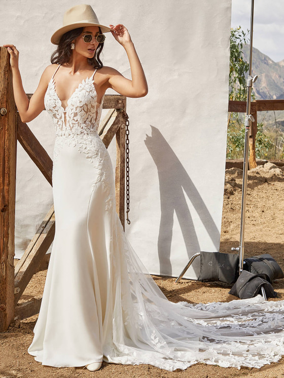 Plunging V-neckline Madison James Wedding Gown Kalani MJ861 Plunging V-neckline Madison James Wedding Gown Kalani MJ861