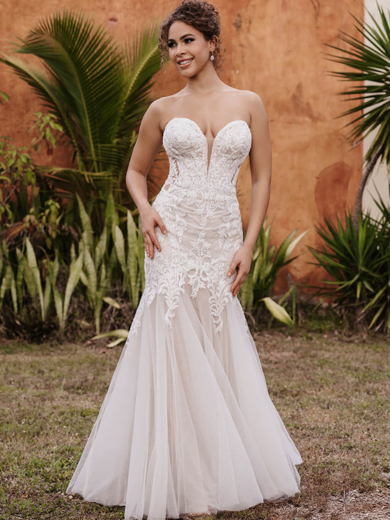 Front view of Allure Bridals 9953 beaded fit and flare wedding dress