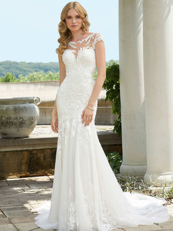 Front view of Morilee Daisy 5946 illusion lace wedding dress