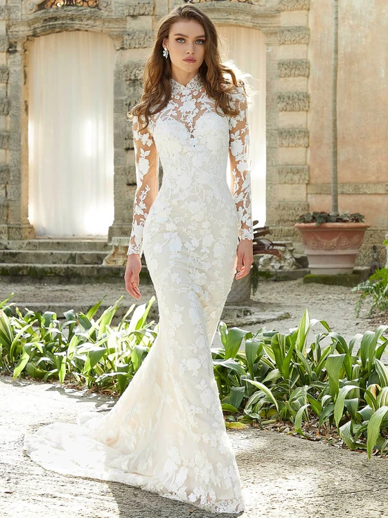 Front view Morilee Fontaine 2473 high neck wedding dress