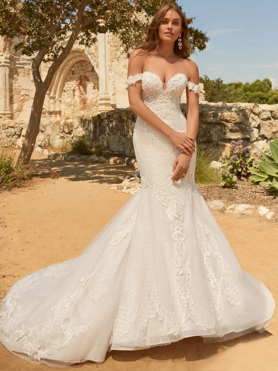 Maggie Sottero Frederique mermaid wedding dress front view lace