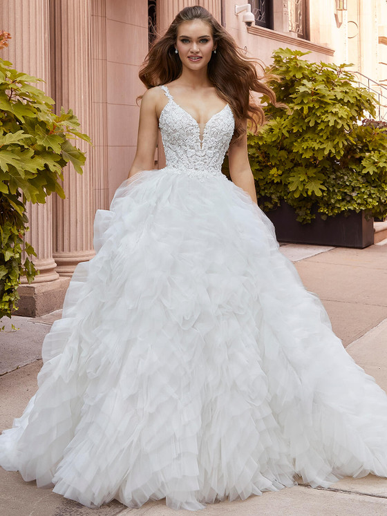 Front view Morilee Juanita 2525 ruffled tulle ball gown wedding dress