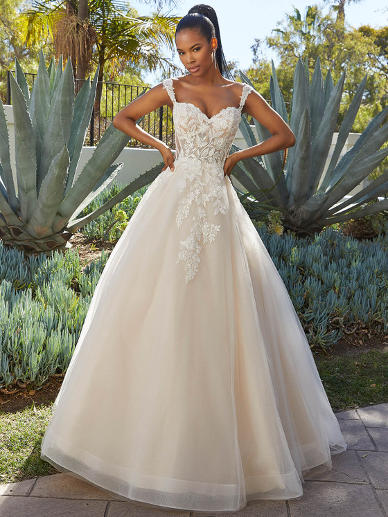 Front view of Morilee Micaela 2554 3D floral A-line wedding dress