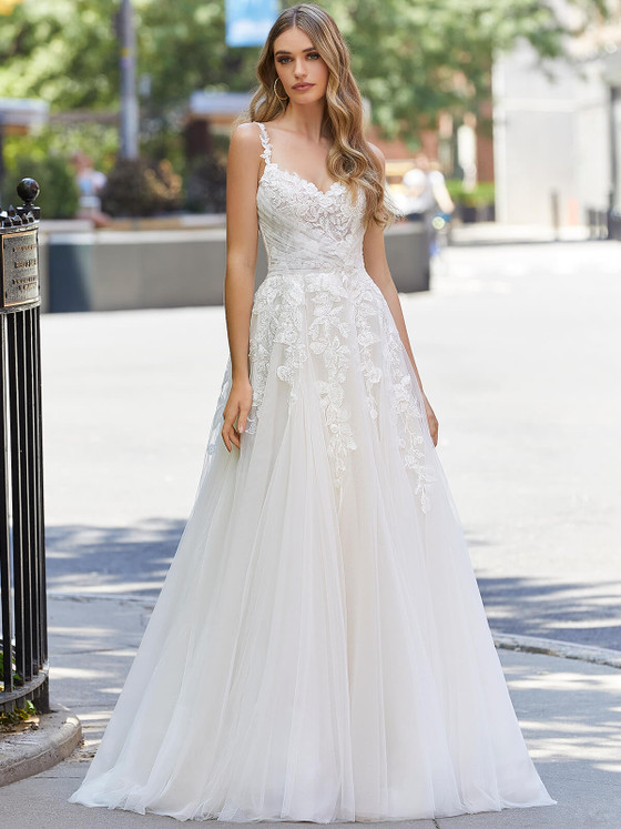 Front view of Morilee Julianne 4106 Chantilly lace wedding dress