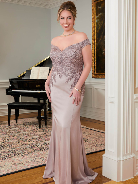 Front view of dusty lilac Morilee 71616 plus size mother dress