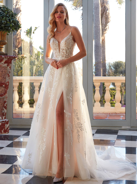 A-Line Thigh-high slit Wedding Gown Demetrios 1219 A-Line Thigh-high slit Wedding Gown Demetrios 1219