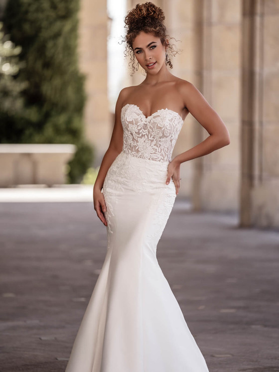 Front view of Allure Bridals A1110 stretch Mikado wedding dress