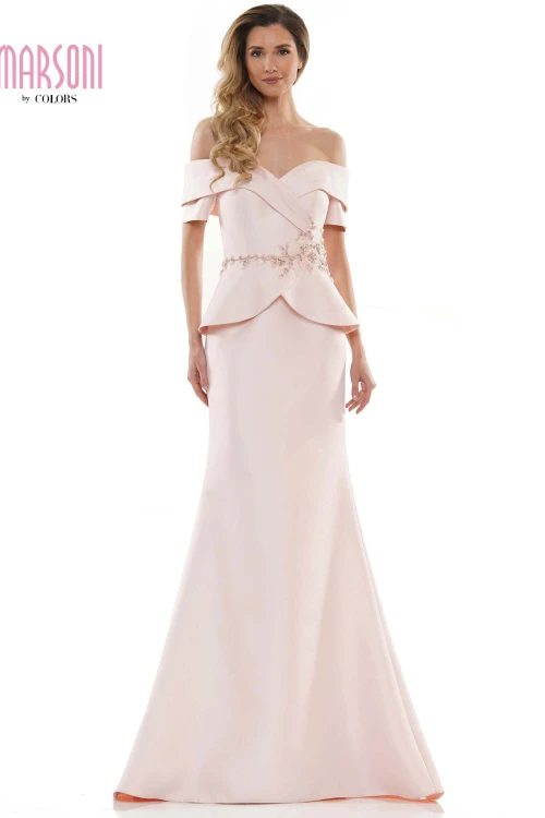 Front view Marsoni MV1144 blush satin mother of the groom dress
