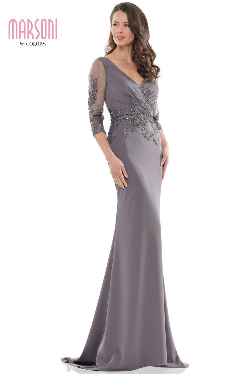 Side view Marsoni MV1145 charcoal grey mother of the bride dress
